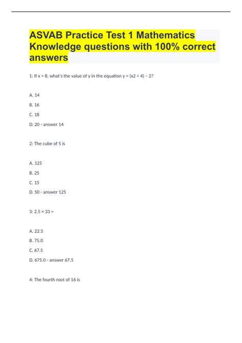 Test Of Knowledge Math Worksheet Answers