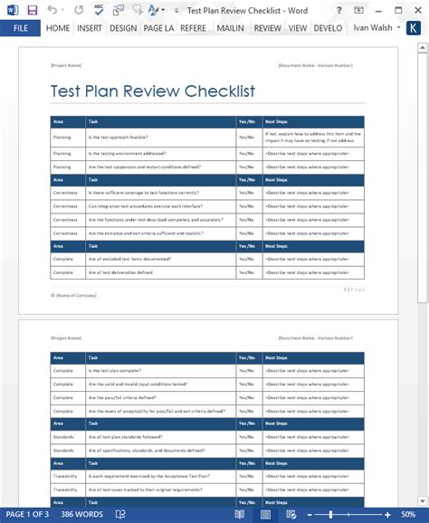 Test Plan Review Checklist MS Word Software Testing