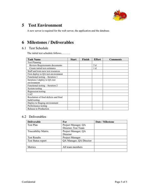 Test Plan Template in Word and Pdf formats page 5 of 5