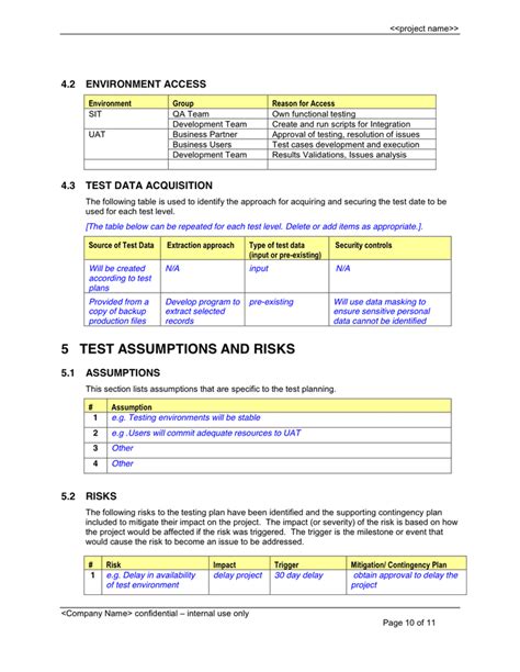 Test Plan Template in Word and Pdf formats page 9 of 11
