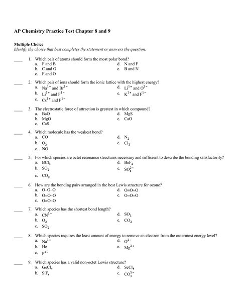 Test Practice Chemistry With Answers