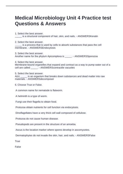 Test Practice Microbiology Answers Questions
