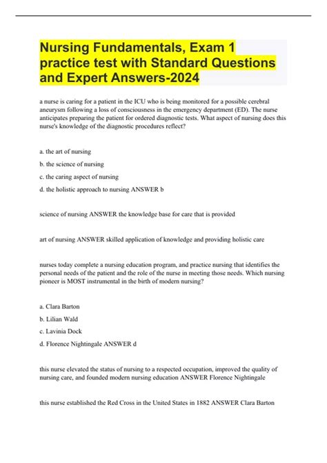 Test Questions For Nursing Fundamentals