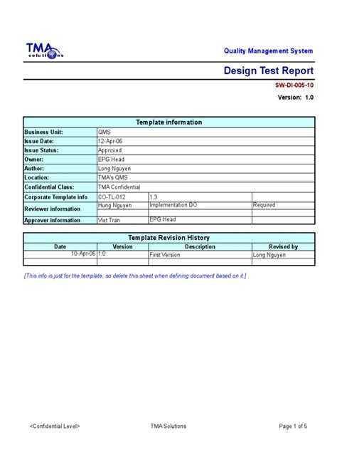 Test Report Template Systems Engineering Computer Engineering