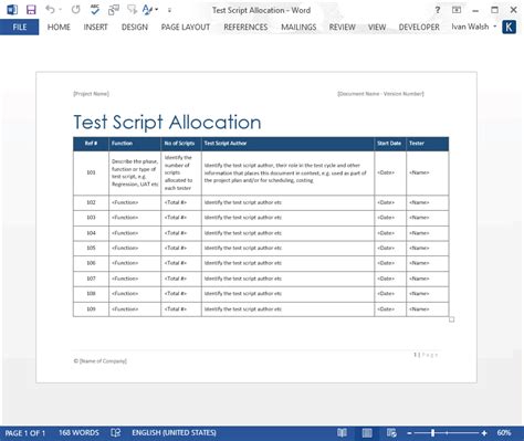 Test Script Allocation MS Word Software Testing Templates