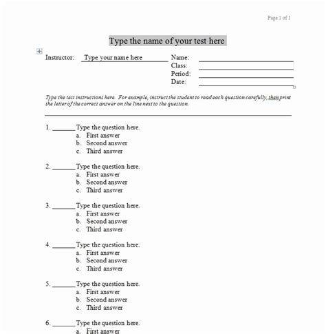 Test Template For Word