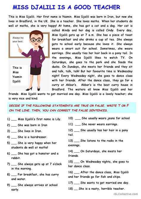 Test on Present Simple Tense Worksheet Reading Comprehension Worksheets