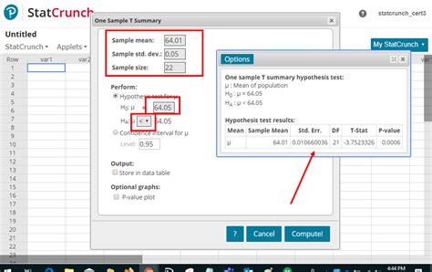 Test statistic statcrunch.  Click Compute! to view the hypothesis test ...