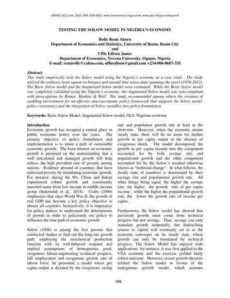 Testing the Solow Model in Nigeria