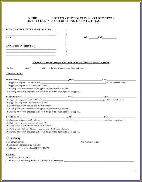 Texas Divorce Forms Pdf Form Resume Examples