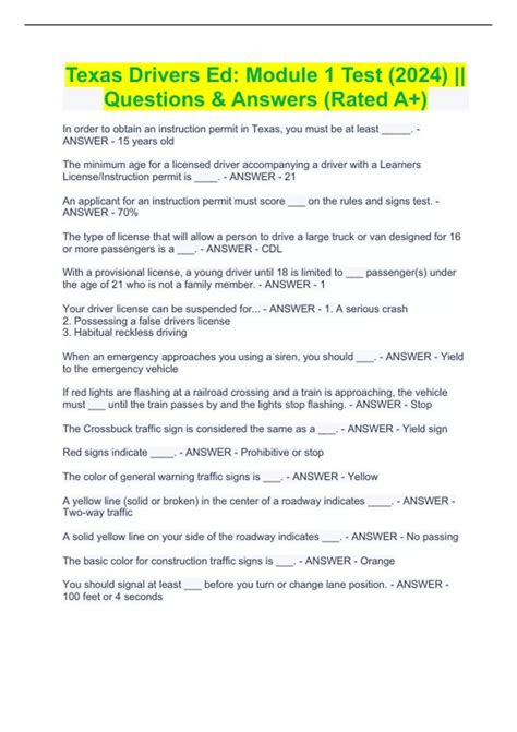 Texas Driving Test Questions and Answers PDF Test Questions