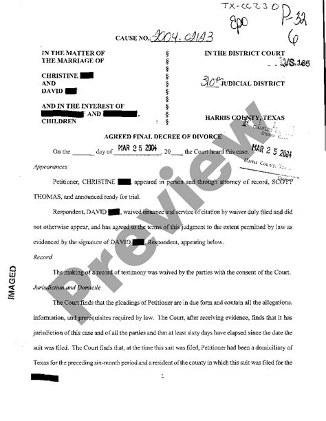Texas Final Divorce Decree Example