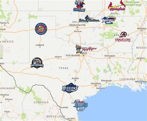 Texas League Map Teams Logos - Sport League Maps