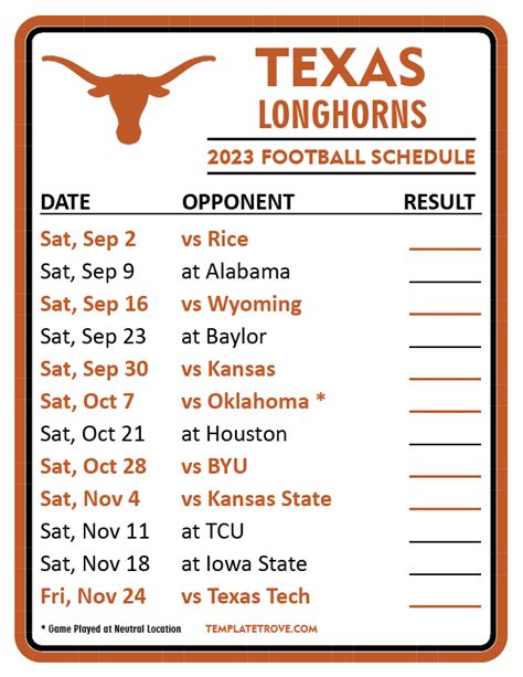 Texas Longhorns Football 2023 Schedule