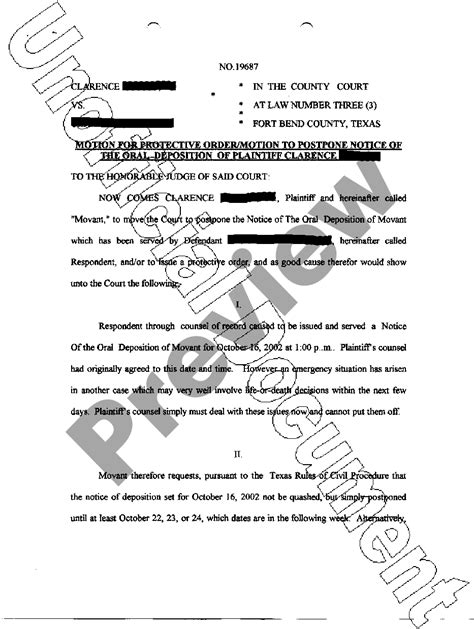 Texas Motion For Protective Order and To Postpone Deposition Motion
