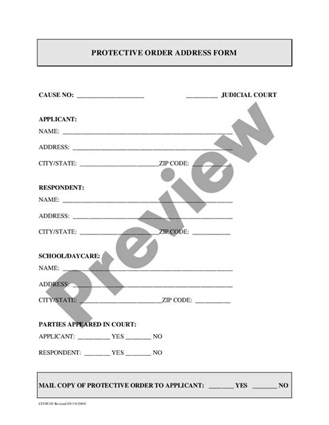 Texas Protective Order Address Form US Legal Forms