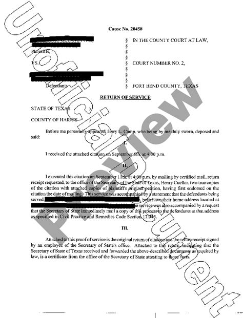 Texas Return of Service Return Of Service Form Texas US Legal Forms