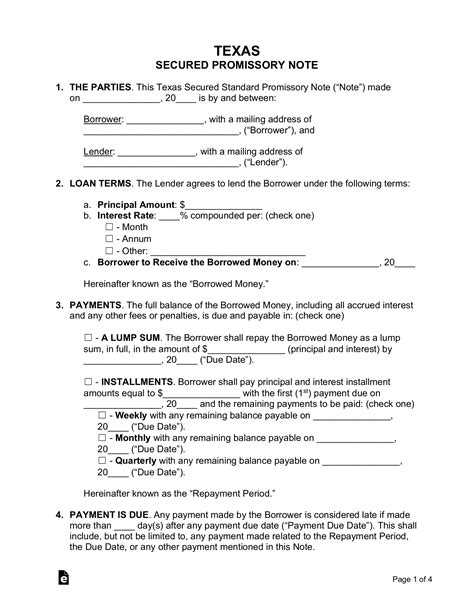 Texas Secured Promissory Note Template Promissory Notes Promissory Notes