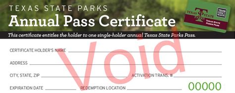 Texas State Parks Annual Pass Certificate REI Co-op