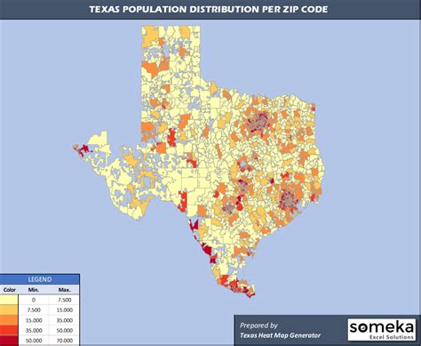 Texas Zip Code Map and Population List in Excel