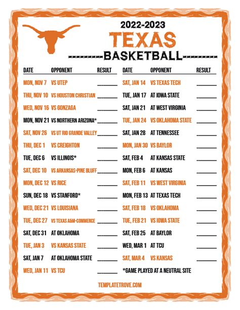 Texas basketball schedule espn. Texas State Bobcats. Texas State. Bobcats. ESPN has the full 2023-24 Texas State Bobcats Regular Season NCAAM schedule. Includes game times, TV listings and ticket information for all Bobcats games. 