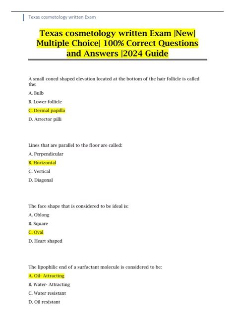 Texas cosmetology written exam study guide.  Bulb B.  The supervising dermatolo...