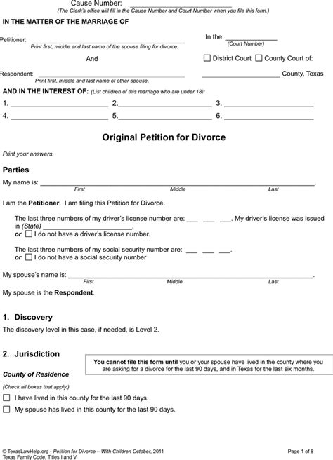 Texas divorce forms with child pdf free download.  These instructions expla...