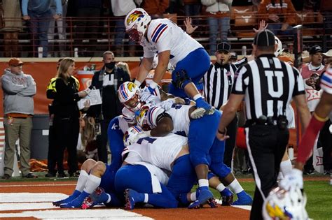 ESPN has the full 2023 Kansas Jayhawks Regular Season NCAAF schedule. Includes game times, TV listings and ticket information for all Jayhawks games. ... @ 3 Texas. L 40-14 : 4-1 (1-1) Bean 136 .... 