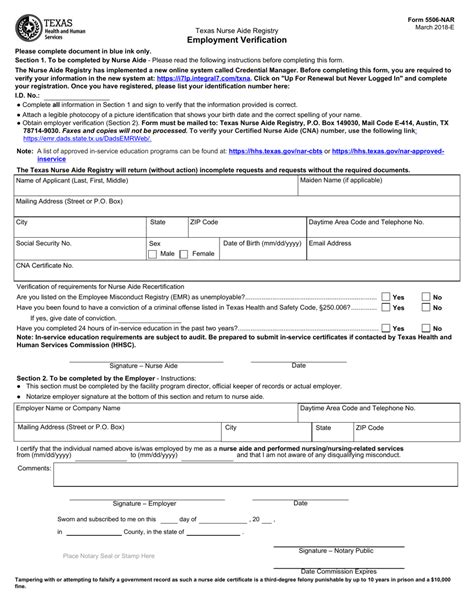 Texas nurse aide registry employment verification. The nurse aide is currently employable as a nurse aide in a licensed nursing facility in the state of Texas. Expired - This nurse aide's registration is expired. To renew registry status, the nurse aide must provide verification of qualifying employment. If the individual is unable to verify employment, he or she will have to re-train and/or re ... 