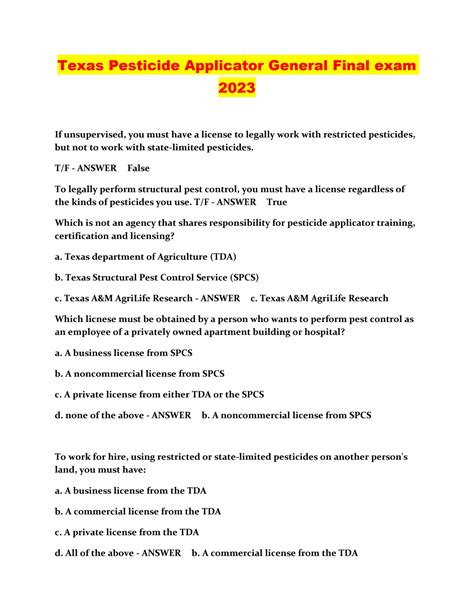 Texas pesticide applicator license practice test.  Build custom practice tests, check your Se...
