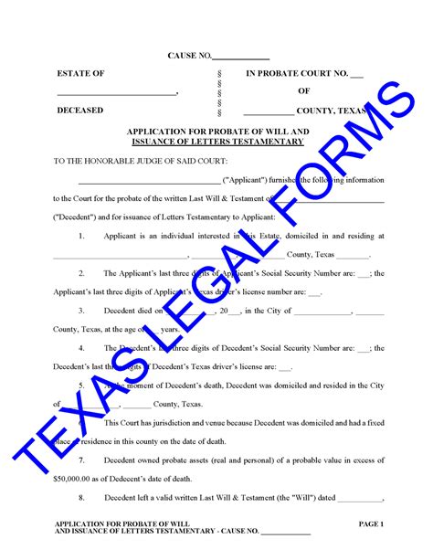 Texas probate forms.  For estates with a will, the application must include the origin...