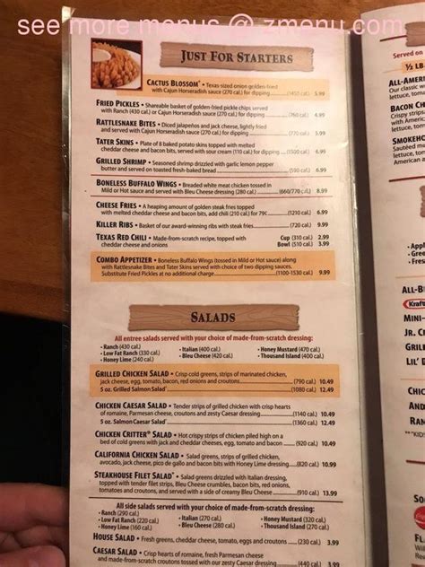 Texas roadhouse sierra vista menu. Combo Appetizer . Boneless Buffalo Wings (tossed in Mild or Hot sauce) alongwith Rattlesnake Bites (diced jalapenos and jack cheese, battered and lightly-fried) and Tater Skins se 