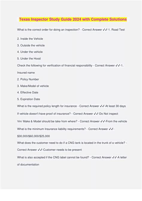 Texas state inspection license study guide.  Emissions Inspector Study Guide Sub...