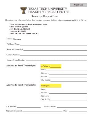 Texas tech transcript. Standard Transcript In-Person. If you are ordering a transcript and want to pick it up, please visit the Registrar's Office (Room 2C400 - across from the Synergistic Center) … 
