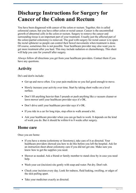 Text Discharge Instructions for Surgery for Cancer of the Colon and