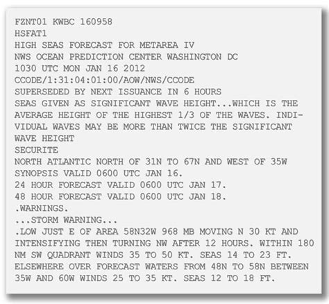 Text forecast. The entire text of these forecasts may be found at NWS Marine Text Forecasts and Products Listing or the low-bandwidth-friendly NWS Marine Text Forecasts, Radiofax Charts, Buoy/C-MAN Obs, Tides page which also serve as alternate sources of data. These forecasts are also available via e-mail. Alaska Marine … 