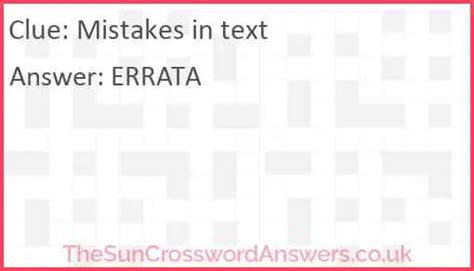 Text mistakes crossword clue. The Crossword Solver found 30 answers to "Text entry mistake (4)", 4 letters crossword clue. The Crossword Solver finds answers to classic crosswords and cryptic crossword puzzles. Enter the length or pattern for better results. Click the answer to find similar crossword clues . Enter a Crossword Clue. 