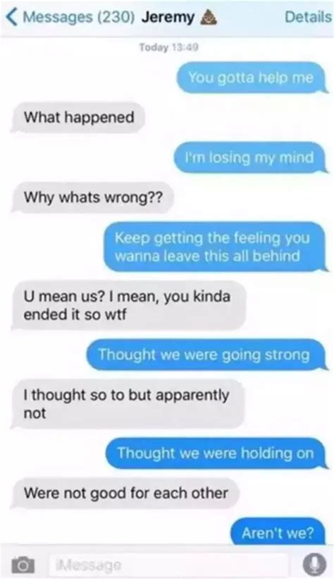 Texting lyric prank. Aug 31, 2023 · When they try to text again, they’ll have a super hard time crafting a serious-sounding message. When they mention it to you, you can tell them about the awesome prank you pulled. Try shortcut changes like: “Hi” → “I have a crush on you.”. “Lol” → “Chicken nuggets”. “Ok” → “Moo”. 