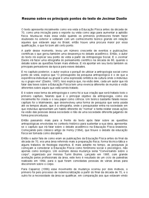 Texto de jocimar daolio. br Educa&ccedil;&atilde;o F&iacute;sica.  Com base em refere...