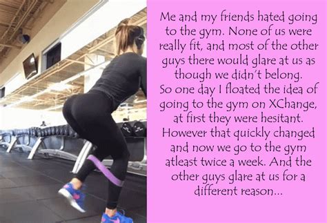 Tg captions gym. I was originally going to have dresses introduced as a separate calendar day, but it felt more natural to just have it "progress" from already being in 100% women's clothes. … 