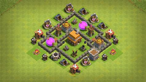 Best TH4 Defense/Trophy Bases with Links for COC Clash of Clans 2023 - Town Hall Level 4 Layouts. Upgrading the Town Hall till the 4th level will take 1 day and will cost 25,000 gold coins. As for the visual changes, the Town Hall of the 4th level acquires a full-fledged 1st floor with little windows, comparing with the Town Hall of the 3d level.. 