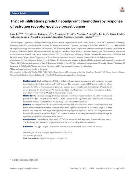 Th2 cell infiltrations predict neoadjuvant chemotherapy response …