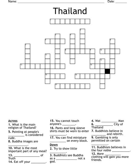 THAILAND ONCE Crossword Answer. SIAM; Last confirmed on August 6, 2022 . Please note that sometimes clues appear in similar variants or with different answers. If this clue is similar to what you need but the answer is not here, type the exact clue on the search box. ← BACK TO NYT 05/20/24