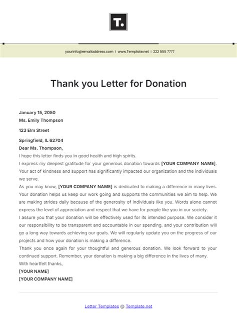 Thank You For Donation Letter Template Database