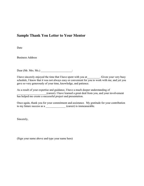 Thank You Letter to Your Mentor in Word and Pdf formats