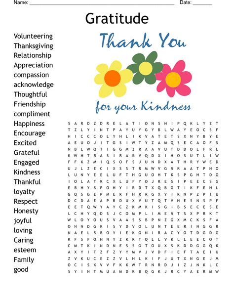 Thankfulness Word Search WordMint