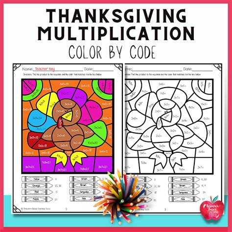 Thanksgiving Color By Number Multiplication and Division Bundle