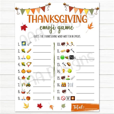 Thanksgiving Emoji Game Free Printable
