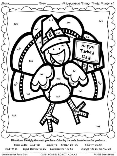 Thanksgiving Multiplication Math Coloring Pages Sketch Coloring Page