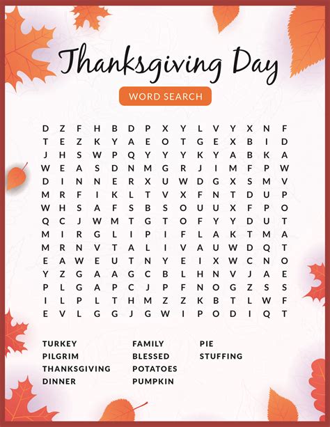 Thanksgiving Word Search To Pass The Time